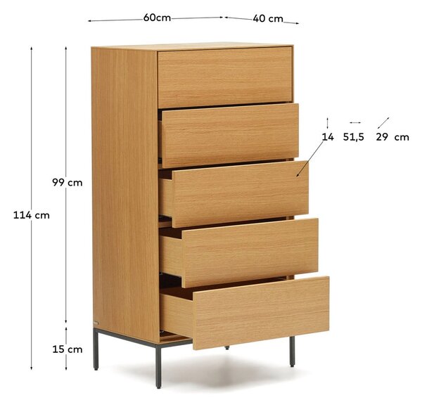 Visoka komoda u dekoru hrasta u prirodnoj boji 60x114 cm Vedrana – Kave Home