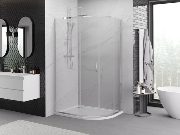 Mexen Exo asimetrična polukružna klizna tuš kabina 90 x 80 cm, prozirna, krom - 8132-090-080-01-00