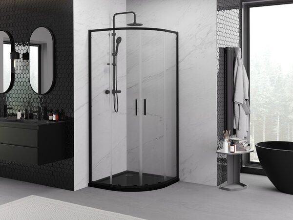 Mexen Exo polukružna klizna tuš kabina 90 x 90 cm, prozirna, crna - 8132-090-090-70-00