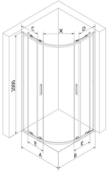 Mexen Exo polukružna asimetrična klizna tuš kabina 90 x 80 cm, prozirna, crna - 8132-090-080-70-00