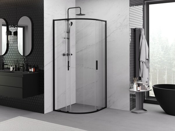 Mexen Exo polukružna klizna tuš kabina 90 x 90 cm, prozirna, crna - 8132-090-090-70-00