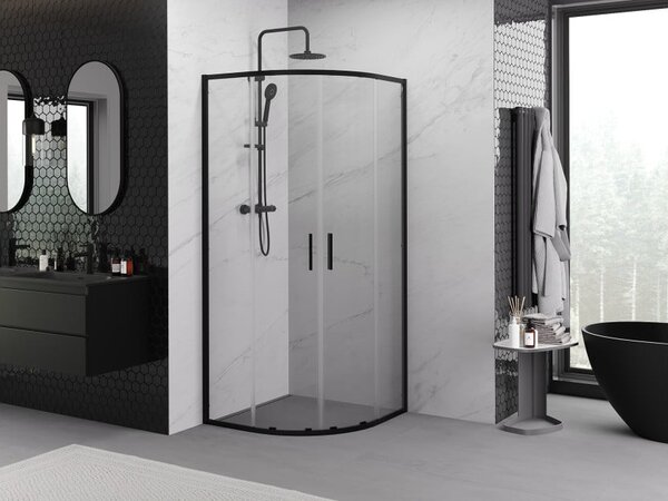 Mexen Exo polukružna klizna tuš kabina 90 x 90 cm, prozirna, crna - 8132-090-090-70-00