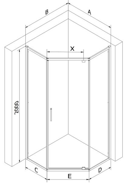 Mexen Exo tuš kabina peterokutna s preklopnim vratima 90 x 90 cm, prozirna, zlatna - 812-090-090-50-00