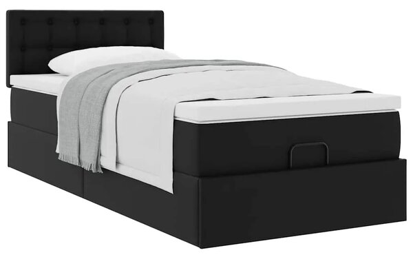 Otoman krevet s madracem crni 90x200 cm umjetna koža - Crna 90 x 200 cm Crna 90 x 200 cm