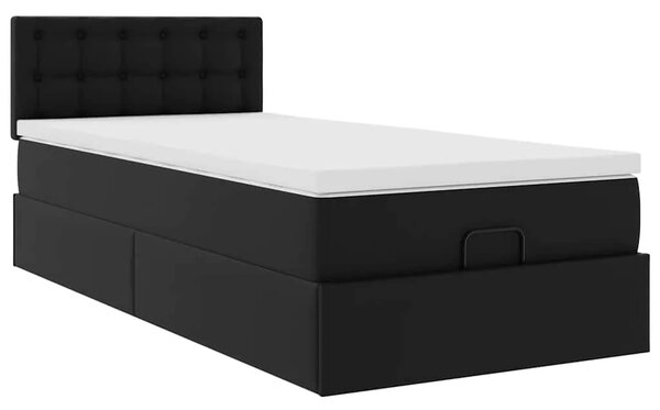 Otoman krevet s madracem crni 90x200 cm umjetna koža - Crna 90 x 200 cm Crna 90 x 200 cm