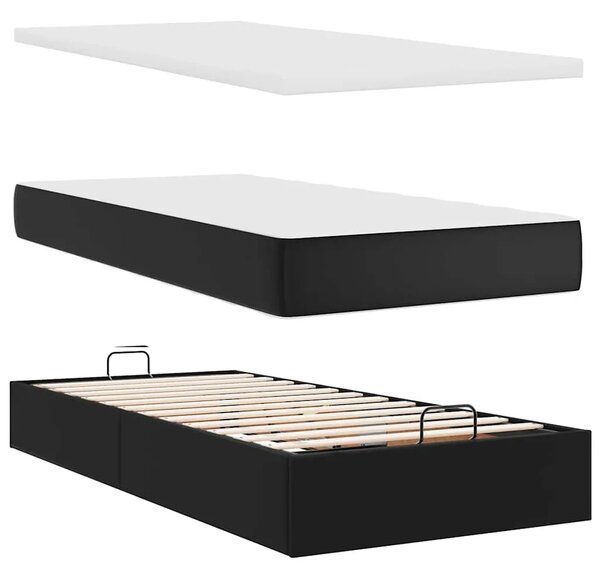 Otoman krevet s madracem crni 90x200 cm umjetna koža - Crna 90 x 200 cm Crna 90 x 200 cm