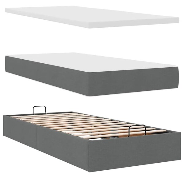 Otoman okvir kreveta s madraca tamnosivi 100x200cm tkanine - Tamno siva 100 x 200 cm Gladak dizajn Tamno siva
