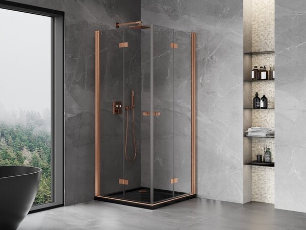 Mexen Mist-F Duo sklopiva tuš kabina 80 x 80 cm, prozirna, brušena bakra - 8A6-080L-080P-65-00