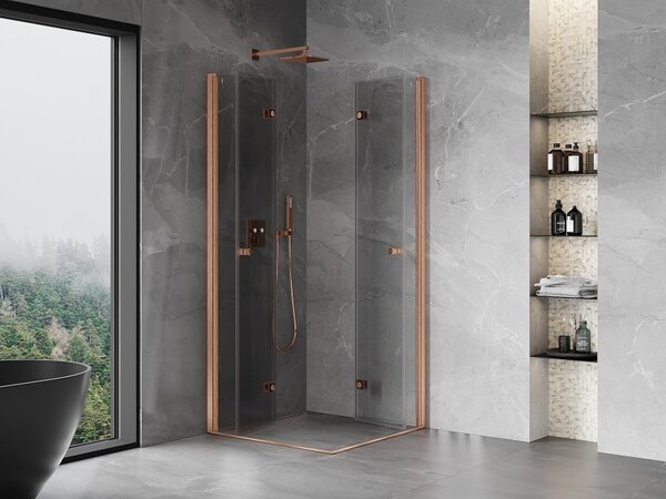 Mexen Mist-F Duo sklopiva tuš kabina 80 x 80 cm, prozirna, brušena bakra - 8A6-080L-080P-65-00