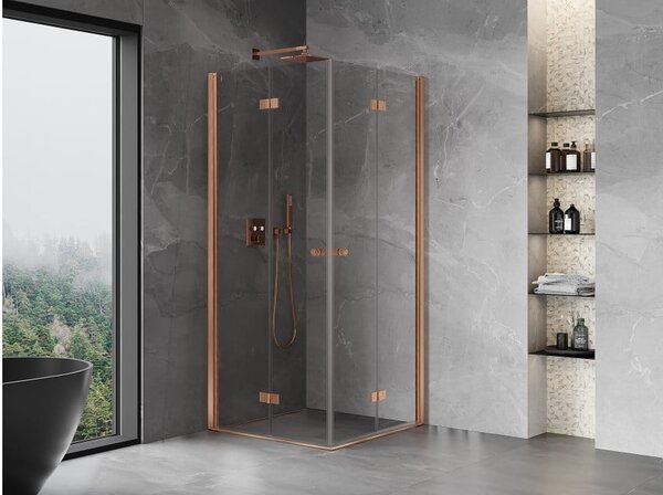 Mexen Mist-F Duo sklopiva tuš kabina 80 x 80 cm, prozirna, brušena bakra - 8A6-080L-080P-65-00
