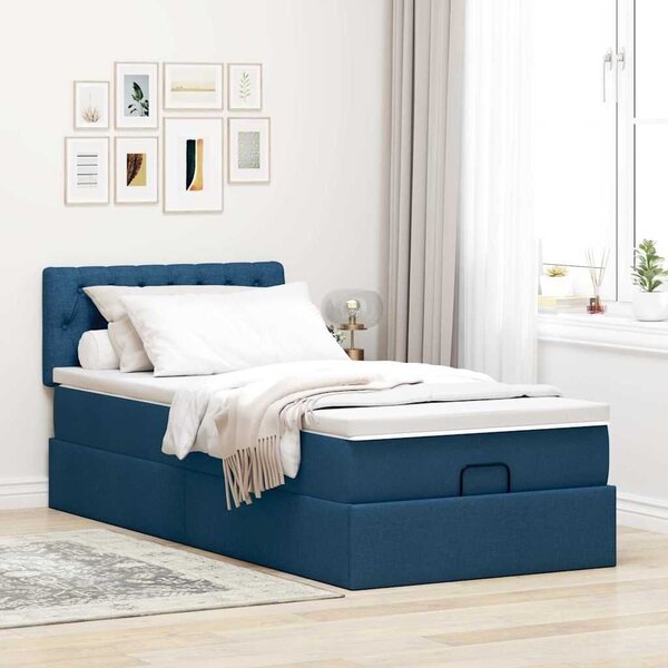 Otoman okvir kreveta s madraca plavi 90x190cm od tkanine - Plava 90 x 190 cm Dizajn s gumbima Plava
