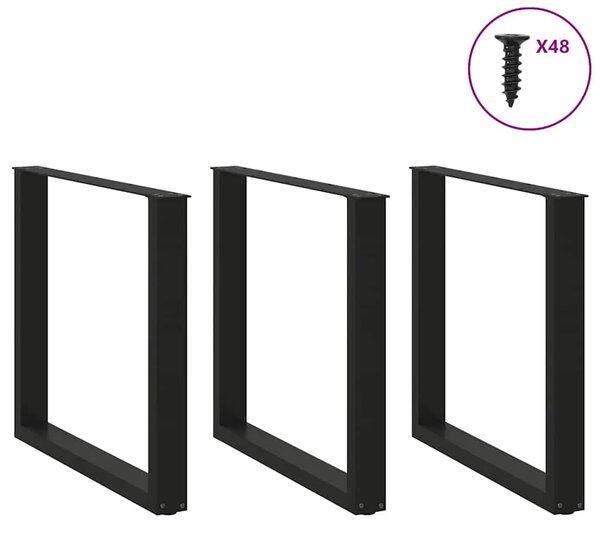 Noge za blagovaonski stol U-oblik 3 kom Crne 90 x (72-73) cm Čelik - Crna 90 x (72-73) cm 3 1