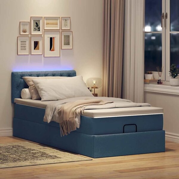 Otoman okvir kreveta s madraca plavi 90x190cm od tkanine - Plava 90 x 190 cm Dizajn s gumbima Plava