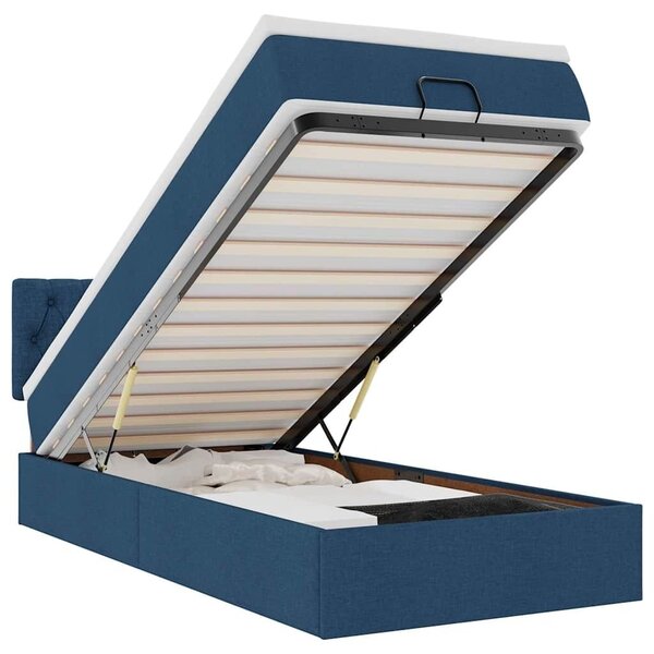 Otoman okvir kreveta s madraca plavi 90x190cm od tkanine - Plava 90 x 190 cm Dizajn s gumbima Plava