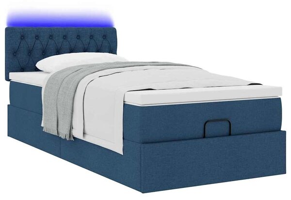 Otoman okvir kreveta s madraca plavi 90x190cm od tkanine - Plava 90 x 190 cm Dizajn s gumbima Plava