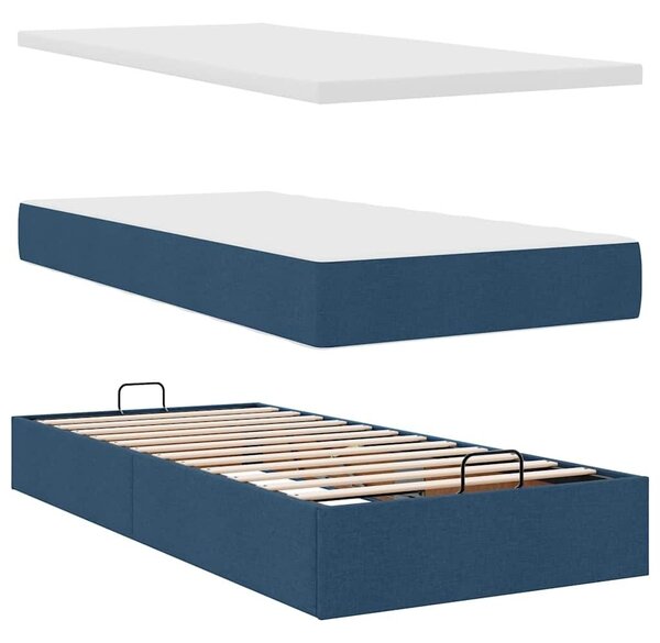 Otoman okvir kreveta s madraca plavi 90x190cm od tkanine - Plava 90 x 190 cm Dizajn s gumbima Plava