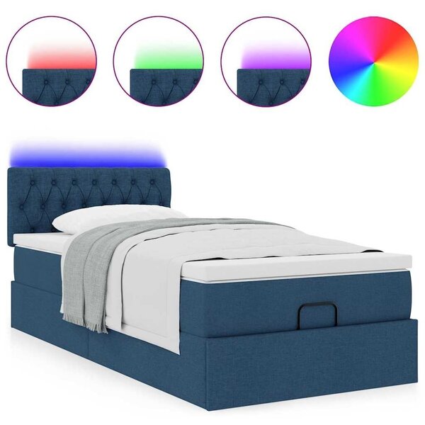 Otoman okvir kreveta s madraca plavi 90x190cm od tkanine - Plava 90 x 190 cm Dizajn s gumbima Plava