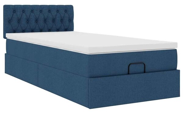 Otoman okvir kreveta s madraca plavi 90x190cm od tkanine - Plava 90 x 190 cm Dizajn s gumbima Plava