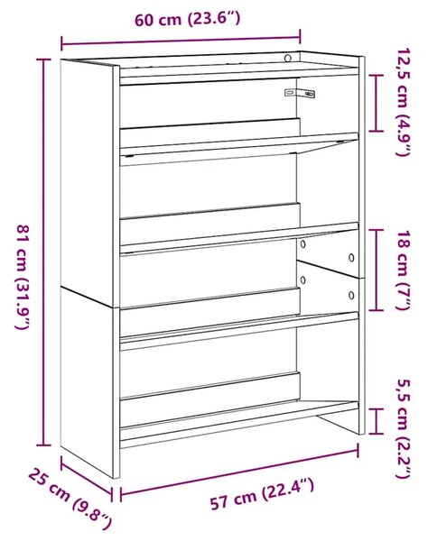 Stalak za cipele boja hrasta 60x25x81 cm konstruirano drvo - sonoma hrast 1 81 cm 60 cm