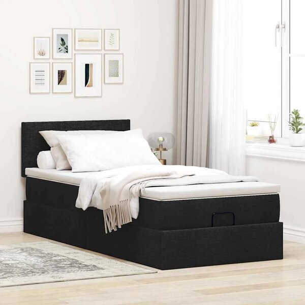 Otoman krevet s madracem crni 90x200 cm tkanine - Crna 90 x 200 cm Gladak dizajn Crna