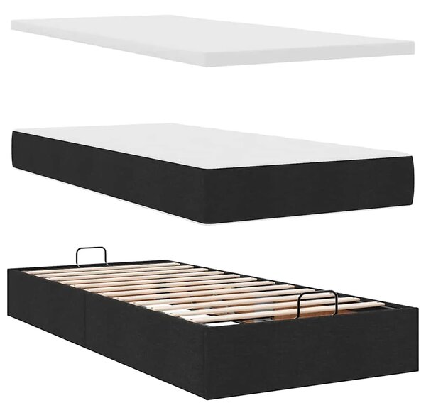 Otoman krevet s madracem crni 90x200 cm tkanine - Crna 90 x 200 cm Gladak dizajn Crna