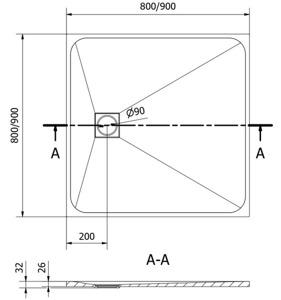 Mexen Bert četvrtasta tuš kada SMC 90 x 90 cm, crna - 4K709090