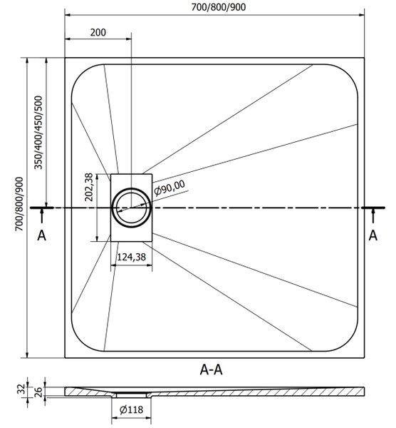 Mexen Hugo četvrtasta tuš kada SMC 90 x 90 cm, bijeli kamen - 42159090