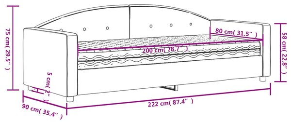 Dnevni krevet s madracem tamnosivi 80 x 200 cm baršunasti - Tamno siva 80 x 200 cm s madracem Tamno siva