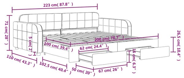 Dnevni krevet na razvlačenje i ladice tamnosivi 100 x 200 cm - Tamno siva 100 x 200 cm s krevetom na izvlačenje i ladicom Tamno