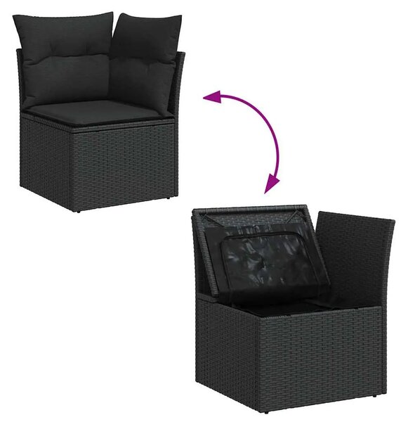 Vrtna garnitura - 7-dijelni set vrtnih sofa od poliratana s jastucima crni - Crna sa spremištem 1 Crna