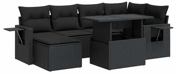 Vrtna garnitura - 7-dijelni set vrtnih sofa od poliratana s jastucima crni - Crna sa spremištem 1 Crna