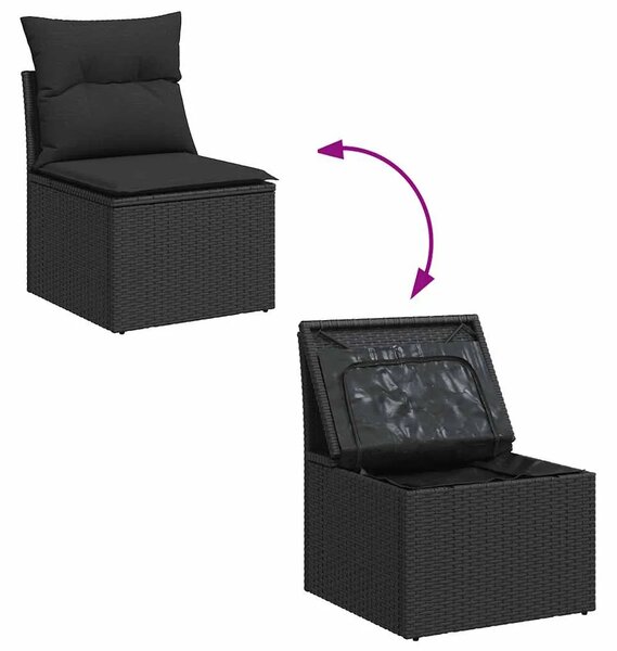 Vrtna garnitura - 7-dijelni set vrtnih sofa od poliratana s jastucima crni - Crna sa spremištem 1 Crna