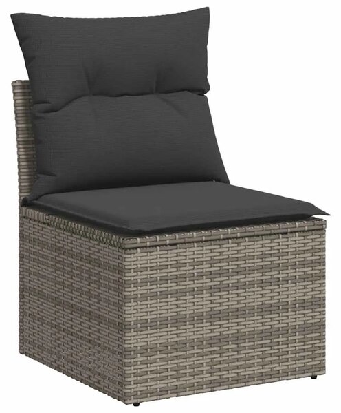 Vrtna garnitura - 6-dijelni set vrtnih sofa od poliratana s jastucima sivi - Siva sa spremištem 1 Siva