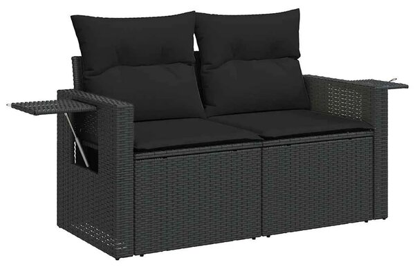 Vrtna garnitura - 7-dijelni set vrtnih sofa od poliratana s jastucima crni - Crna sa spremištem 1 Crna