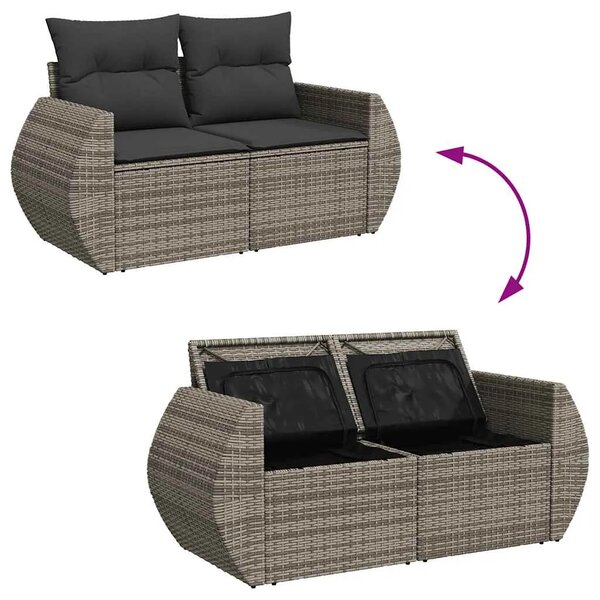 Vrtna garnitura - 6-dijelni set vrtnih sofa od poliratana s jastucima sivi - Siva sa spremištem 1 Siva