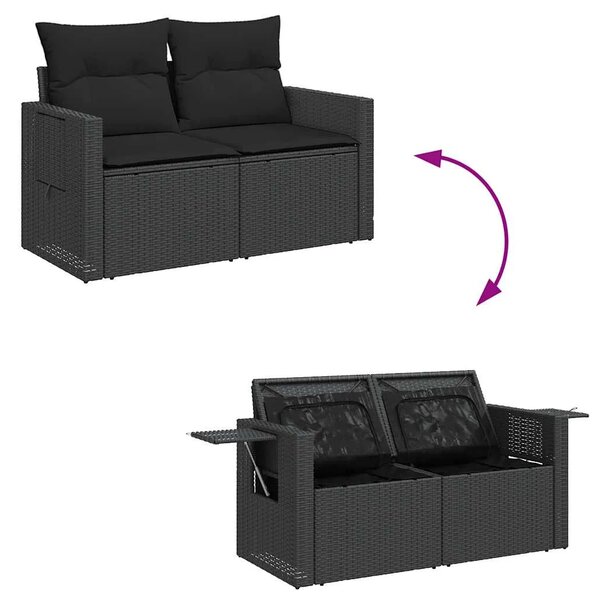 Vrtna garnitura - 7-dijelni set vrtnih sofa od poliratana s jastucima crni - Crna sa spremištem 1 Crna