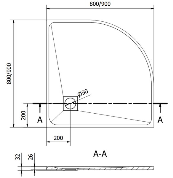 Mexen Bert tuš kada polukružna SMC 90 x 90 cm, bijela - 4KR109090