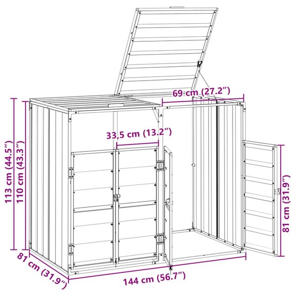 Spremište za kante za smeće - Spremište za 2 kante za otpad smeđe 144x81x113 cm čelično - Smeđa 1 2 Smeđa
