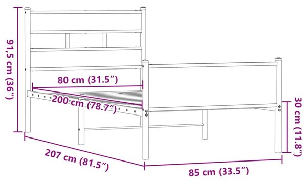 Okvir kreveta bez madraca smeđa boja hrasta 80x200 cm drveni - Smeđi hrast 80 x 200 cm s uzglavljem i visokim podnožjem Smeđi hr