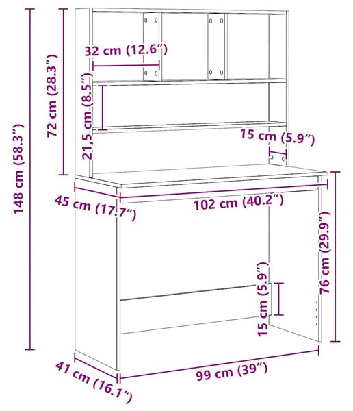 Radni stol s policama boja hrasta artisan 102x45x148 cm drveni - hrast artisan Hrast artisan