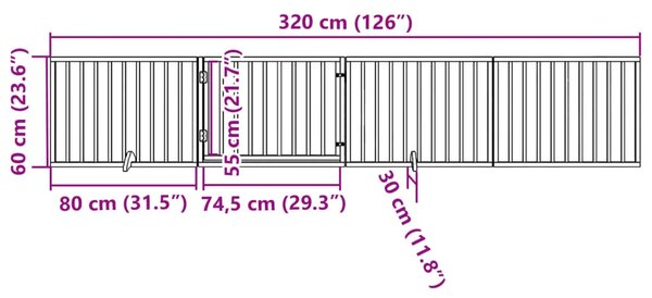 Vrata za pse s vratašcima 4 panela sklopiva 320 cm drvo topole - Crna 80 x 60 x 2 cm 4 Crna