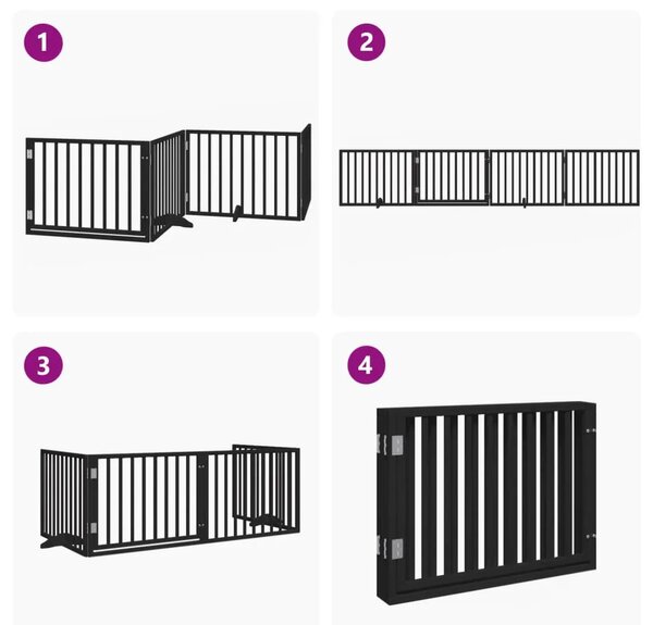 Vrata za pse s vratašcima 4 panela sklopiva 320 cm drvo topole - Crna 80 x 60 x 2 cm 4 Crna