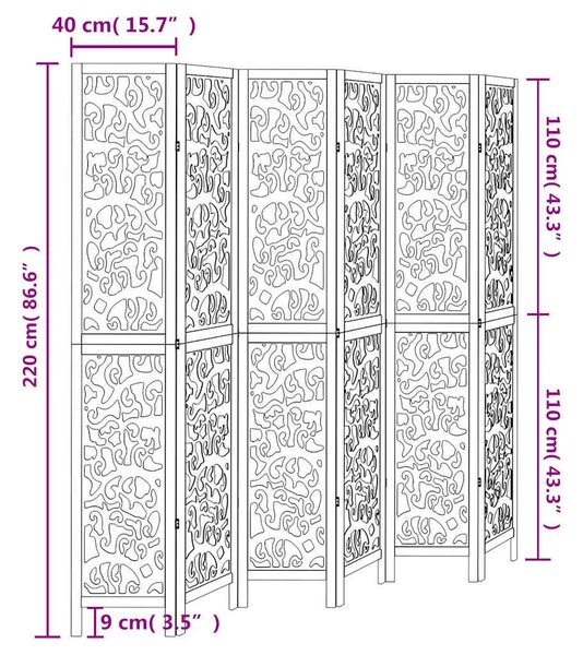Paravan - Sobna pregrada s 6 panela bijela od masivnog drva paulovnije - 40 x 220 cm 1 6 40 x 220 cm