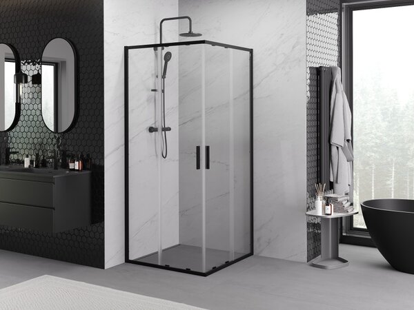 Mexen Exo-S Duo kvadratna klizna tuš kabina 80 x 80 cm, prozirna, crna - 8111-080-080-70-00