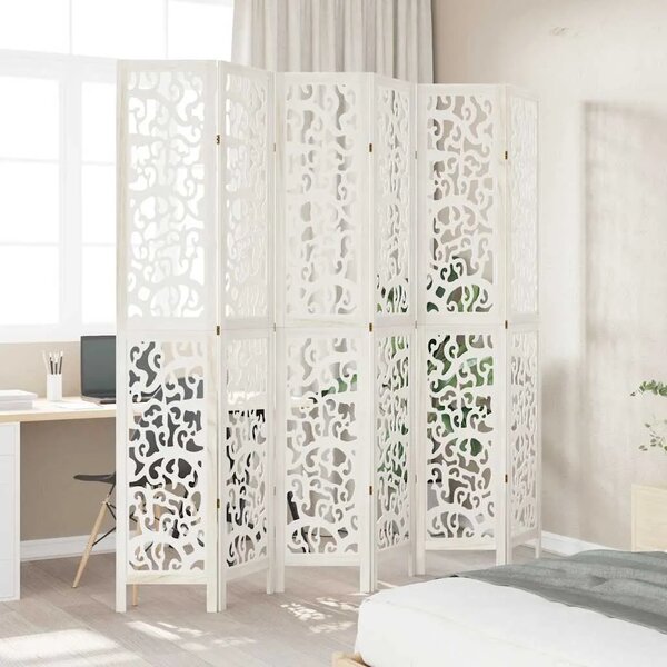 Paravan - Sobna pregrada s 6 panela bijela od masivnog drva paulovnije - 40 x 220 cm 1 6 40 x 220 cm