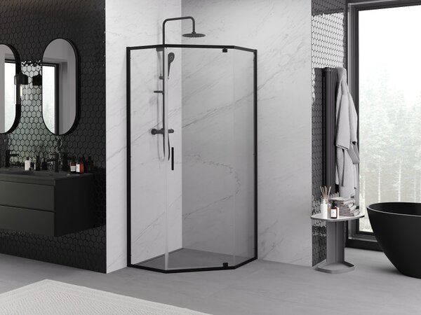 Mexen Exo petokutna zakretna tuš kabina 90 x 90 cm, prozirna, crna - 812-090-090-70-00