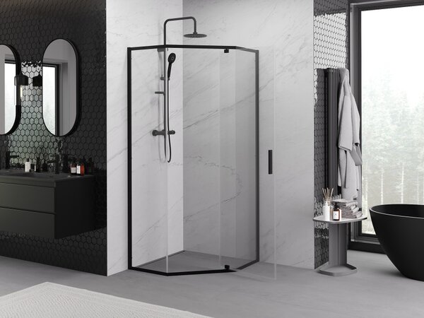 Mexen Exo petokutna zakretna tuš kabina 90 x 90 cm, prozirna, crna - 812-090-090-70-00