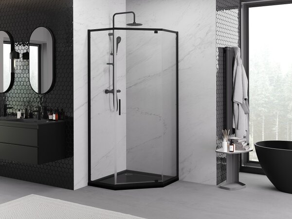 Mexen Exo petokutna zakretna tuš kabina 90 x 90 cm, prozirna, crna - 812-090-090-70-00