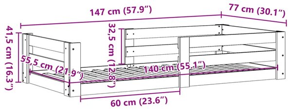 Okvir kreveta bez madraca 70x140 cm od masivne borovine - Prirodna 70 x 140 cm Prirodna 70 x 140 cm