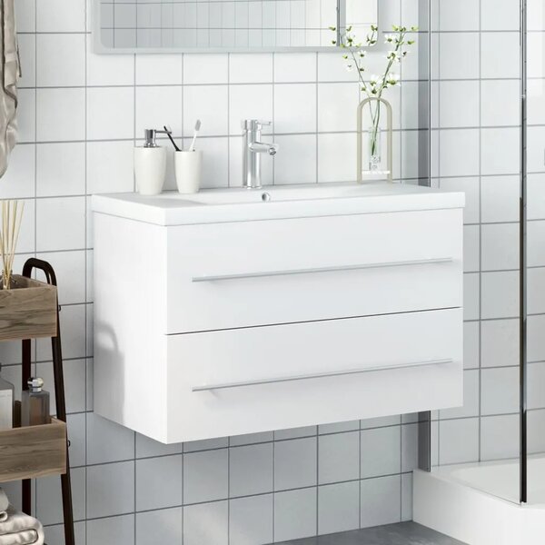 Kupaonski ormarić s ugrađenim Lavabo - Umivaonikom bijeli - Bijela 80 x 38.5 x 48 cm 1 Sa slavinom
